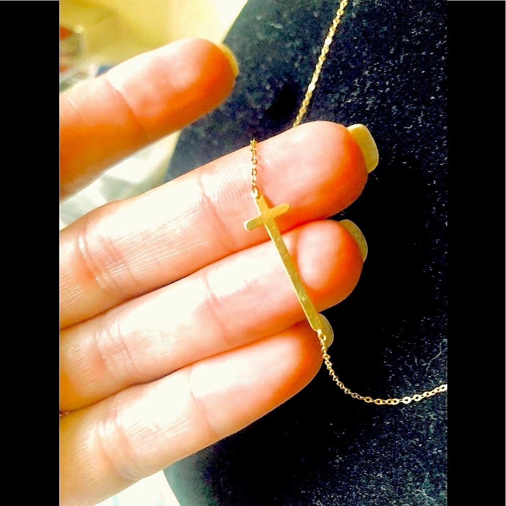 14kt Yellow Solid Gold Sideways Cross 585 Italian Made in Italy Necklace